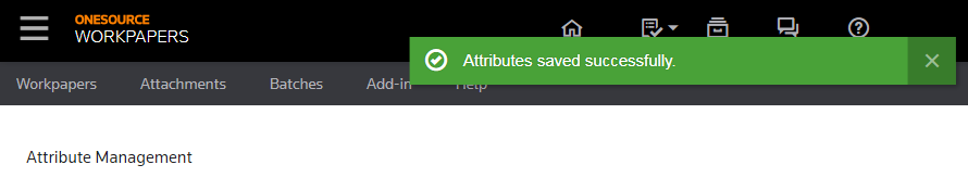 Screen capture showing the success banner when you save attribute settings.